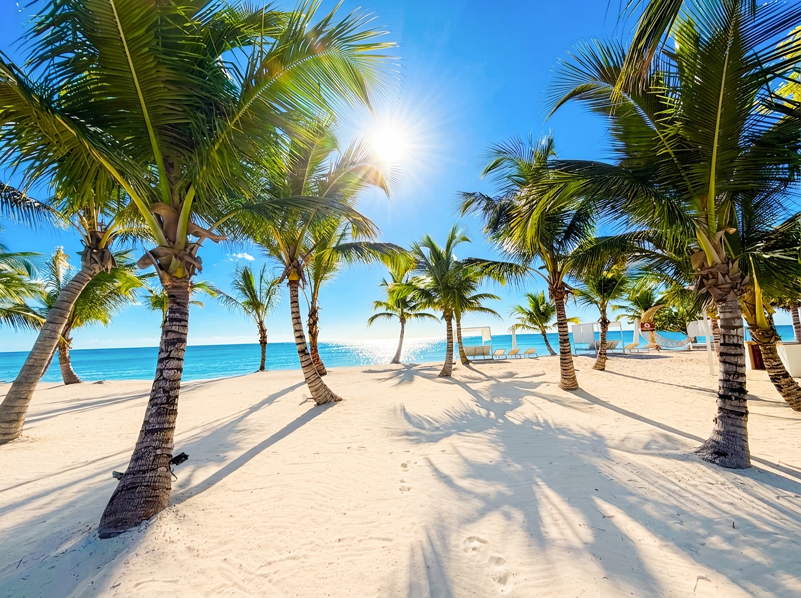 Palm-lined Dominicus beach near Villa Bella